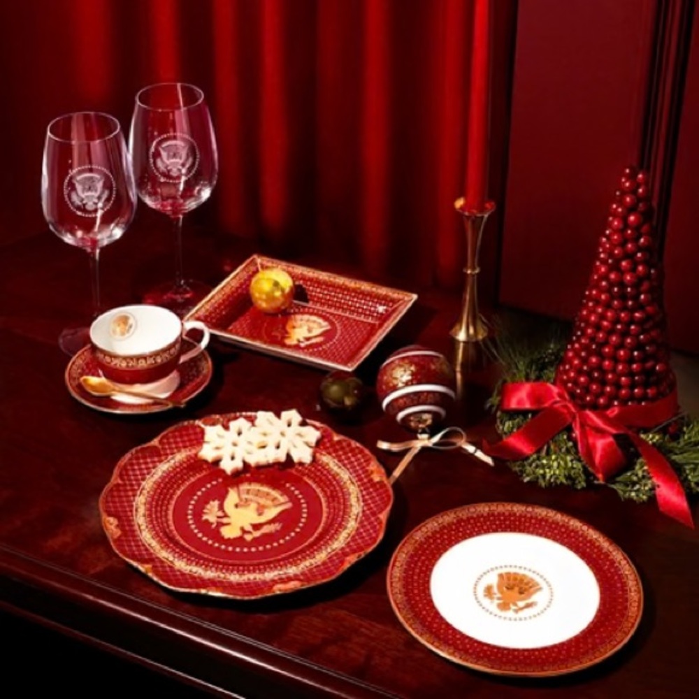 Elegant Red and Gold Teacup and Saucer Set